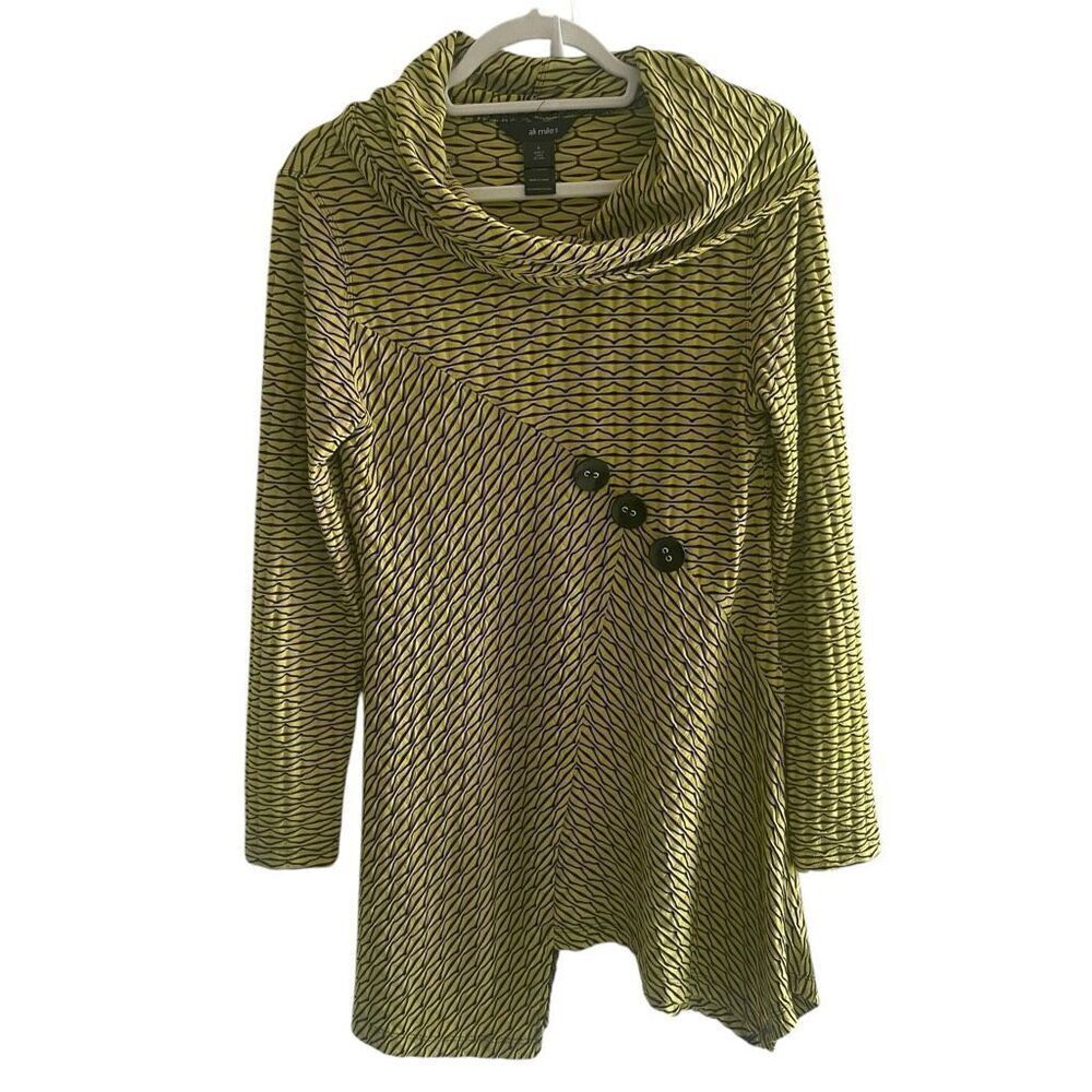 Ali Miles Geometric Stripe Tunic Top Yellow Black Women’s Size Small Artsy